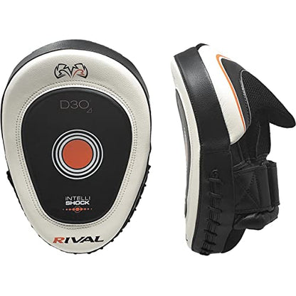 RIVAL Boxing RPM10 2.0 Intelli-Shock Punch Mitts - Bigger Punching Surface for Maximum Impact Absorption, Pre-Curved, Built-in Grip - color: Black/White