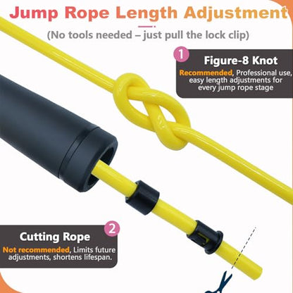 Weighted Jump Rope, 1LB Tangle-Free Ball Bearing Rapid Speed Skipping Rope for Men Women, Adjustable 9mm Cotton & PVC Rope with Alum Handle for Boxing MMA Weight-Loss Athletic Workout Fitness - color: Yellow