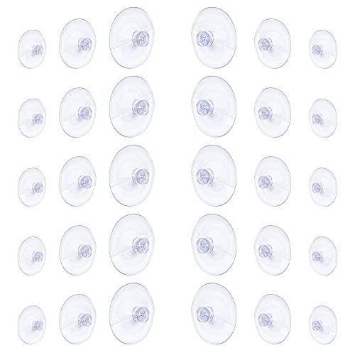 Whaline 30 Packs Suction Cup Plastic Sucker Pads Without Hooks Small Rubber Suction Cups for Home Kitchen Bathroom Organization Christmas Decoration Window Clear, 3 Size (45, 30, 20 mm)