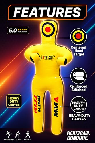 Unfilled Grappling Dummy – Adult Life Size Wrestling & BJJ Training Dummy, MMA Jiu Jitsu Judo Takedown & Throwing Practice, Heavy-Duty Triple-Stitched Canvas Submission Dummy - color: Yellow, size: 5ft / 60"