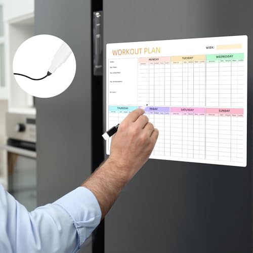 Workout Plan Dry Erase Magnetic Whiteboard for Refrigerator-Weekly Fitness Tracker Gym Exercise Tracker Schedules and Checklists - size: 17"W x 16.5"H