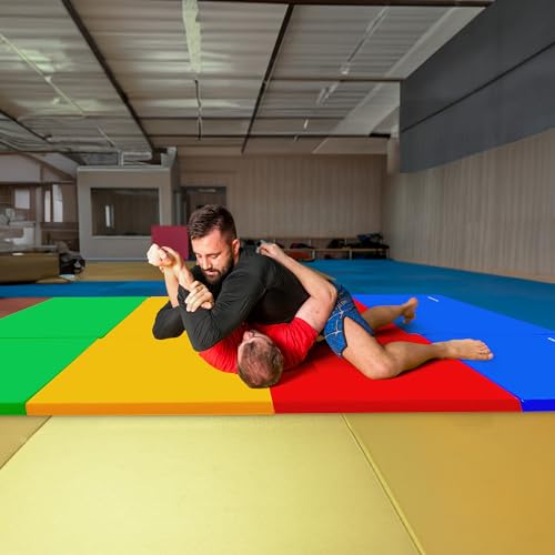 BalanceFrom 6x4 Feet 4-Panel Folding Gymnastics Mat – 2-Inch Thick Pad with Vinyl Surface and Carrying Handles for Tumbling, Yoga, Pilates, Home Workouts, and Martial Arts - color: Multicolor