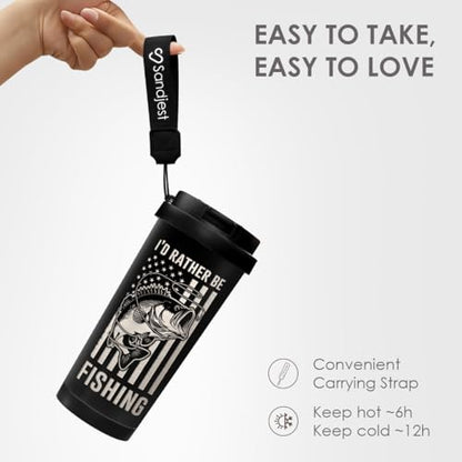 SANDJEST Fishing Tumbler - Stainless Steel 2-in-1 Lid Coffee Tumbler 18 oz, Insulated Travel Mug Gift for Men Husband Dad, Birthday Christmas