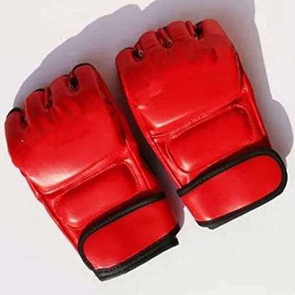 GLOGLOW MMA Gloves Half Finger Red PU Material Kickboxing Gloves Open Palm for Adult Sports