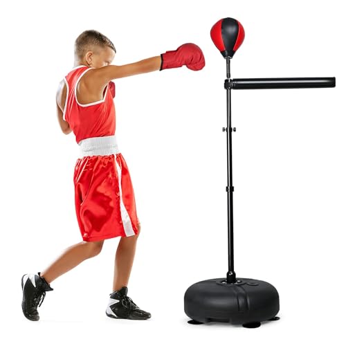INNOLIFE Boxing Bar with Punching Bag for Kids, Adjustable Height Boxing Spinning Bar, Boxing Speed Trainer Free Standing Reflex Punching Ball Boxing Equipment for 6-12 Years