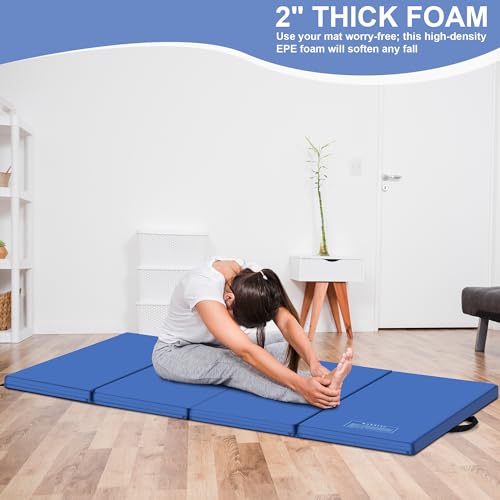 Polar Aurora 3'x6'x2 Thick Folding Gymnastics Exercise Mat Aerobics Stretching Yoga Mats - color: Blue