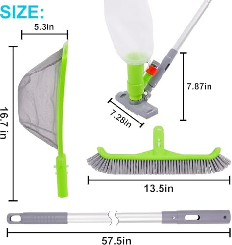 Deluxe Swimming Pool Cleaning Kit with Spa Jet Vacuum Cleaner,Brush, Semi-deep Skimmer Net & Adjustable 57.5-inch Pole,Ideal for Cleaning Above Ground,Inflatable Pools