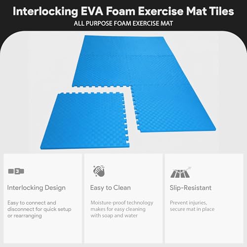 BalanceFrom Puzzle Exercise Mat 1-inch Thick, EVA Interlocking Foam Floor - color: Blue, style: One Inch Thick, 72 Square Feet