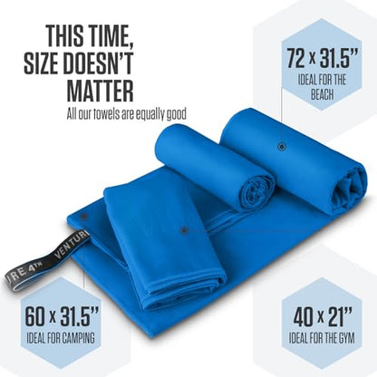 VENTURE 4TH Quick Dry Microfiber Towel for Camping & Gym - Blue Medium - color: Blue, size: 40.00" x 21.00"