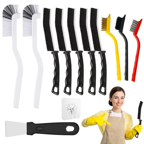 12 Pcs Crevice Cleaning Brush Set, Multi Purpose Gap Cleaning Scrub Brush and Cleaning Shovel, Cleaning Brushes for Vehicle, Kitchen, Bathroom, Corner, Sink, Cup, Teapot, Blender