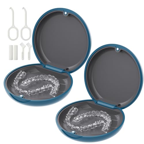 2 Pack Retainer Case, Slim Aligner Case for Invisalign with Tool Kit - color: 2 Pack - Midnight Navy