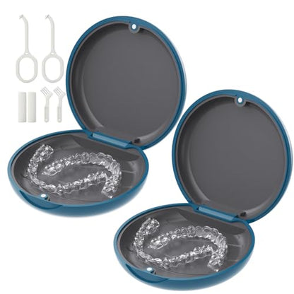 2 Pack Retainer Case, Slim Aligner Case for Invisalign with Tool Kit - color: 2 Pack - Midnight Navy