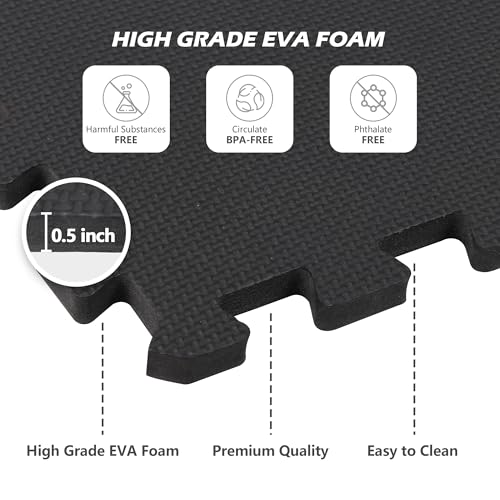 ZENY 24 Pack Puzzle Exercise Mat, 1/2'' Interlocking Foam Floor Mat, Gym Flooring Mat, Home Gym Workout Exercise Equipment Mat