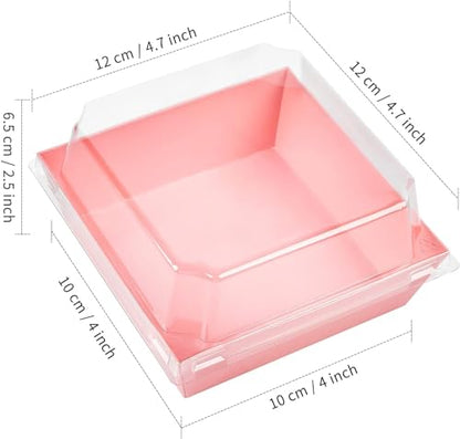 50 Pack Small Charcuterie Boxes with Clear Lids, 4 Inches Paper Bakery Boxes Dessert Boxes Disposable To Go Food Containers for Cookie, Cake Slice, Mini Cake, Chocolate Strawberry (Pink) - color: Pink