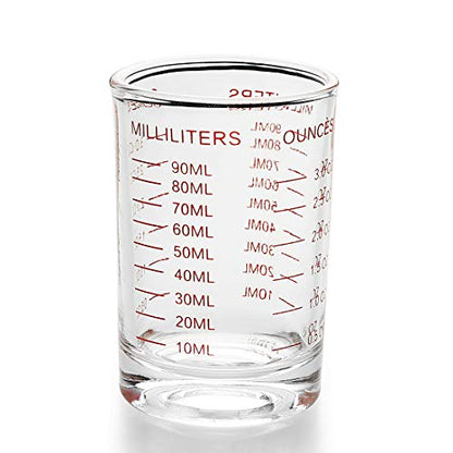 1 PACK Measuring Cup Shot Glass 3 Ounce/90ML Liquid Heavy Glass Red Scale