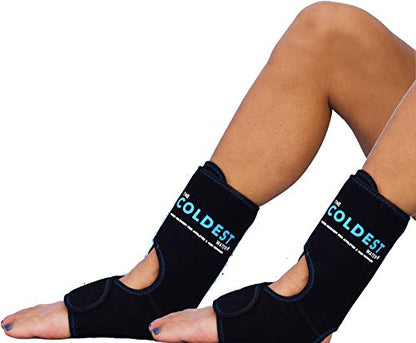 Coldest Foot Ankle Achilles Pain Relief Ice Wrap with 2 Cold Gel Packs | Best for Achilles Tendon Injuries, Plantar Fasciitis, Bursitis & Sore Feet Built for Cold Therapy (2-Pack) - color: With Adjustable Straps (Pack of 2)
