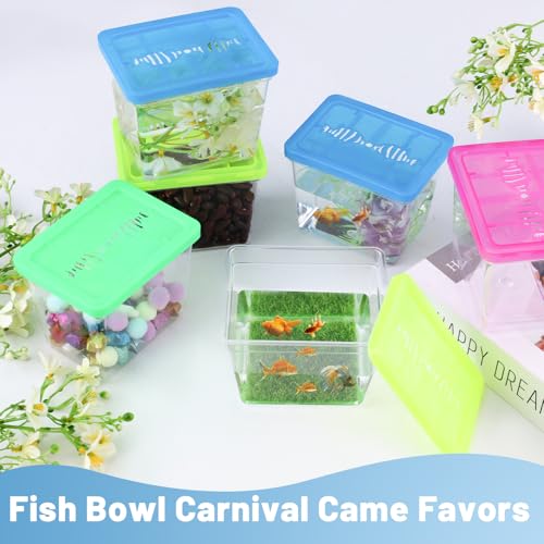 30 Pack Plastic Fish Bowl with Lids, 12 Oz Small Rectangle Gold Fish Tank, Fishbowl Candy Bowl, Tarantula Enclosure Snake Breeding Case, Mini Fish Box for Pets