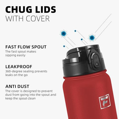 Fanhaw 20 oz Insulated Stainless Steel Water Bottle with Anti-Dust Chug Lid, Leakproof Vacuum Metal Everyday Use Bottle for Kids, Teens & Adults, Back to School Essentials (Red) - color: Red, style: 20 Ounces