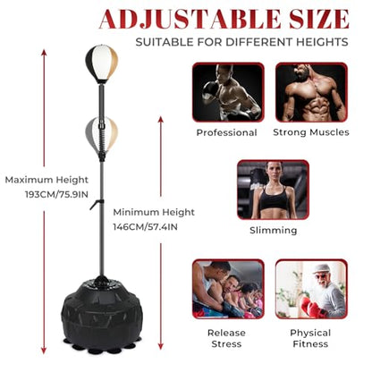 Boxing bar Reflex Speed Bag Punching Bag Free Standing Boxing Bag with Adjustable Height & Reinforced Spring Strong Durable Relief Stress Ball for MMA WWE Exercise（Black White Gold）