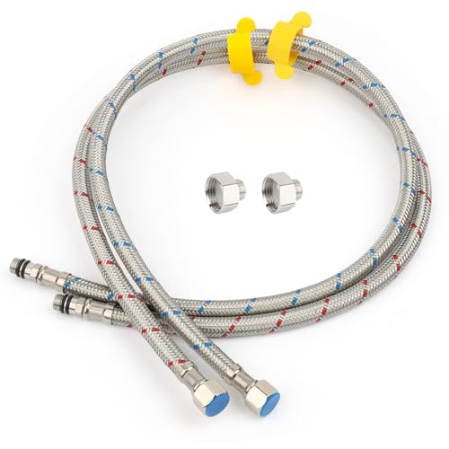 Klabb 32-Inch Stainless Steel Braided Faucet Supply Line, 3/8" Compression x M10 Faucet Connector, Includes 1/2" FIP Adapters, SS304 Flexible Water Hose for Bathroom & Kitchen Sink Faucets