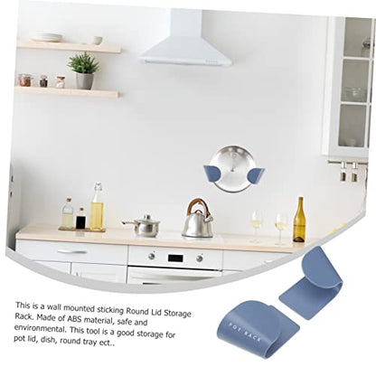 Alipis 5 Pair Blue Abs Frosted Kitchen Lid Holder Seamless Adhesive Pot Lid Storage Rack with Hook and Stand Function Non Deformable Multifunctional Organizer for Pots Trays and Kitchen