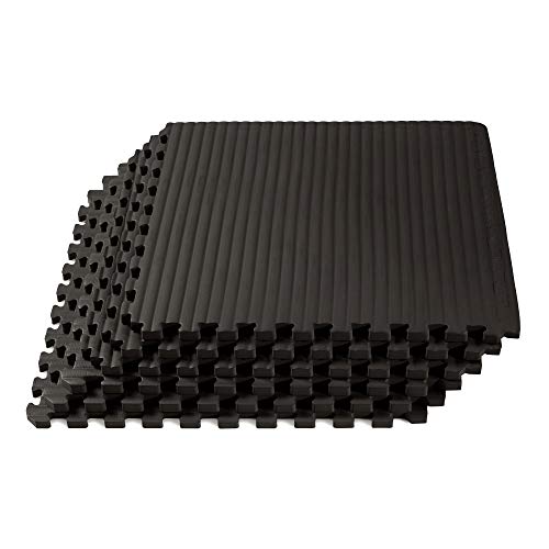 We Sell Mats 3/4 Inch Thick Martial Arts EVA Foam Exercise Mat, Tatami Pattern, Interlocking Floor Tiles for Home Gym, MMA, Anti-Fatigue Mats, 24 in x 24 in - color: Black, style: 24 Square Feet (6 Tiles)