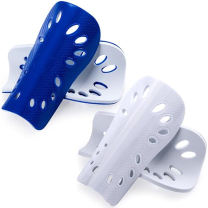 ANCIRS 2 Pair Soccer Shin Guards for Youth, Breathable Shin Guard Sleeves for Football Games, Protective EVA Cushion for Youth Men & Women - color: White & Blue
