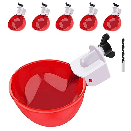 Chicken Waterer Cups, 6 Packs Large Chicken Watering Cups, Automatic Chicken Water Cups, Tee Fittings Poultry Feeder Cups Suitable for Chicken, Duck, Goose, Turkey with Mounting Hole Opener