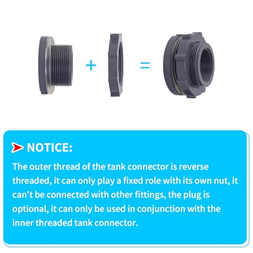 ChillWaves PVC Bulkhead Fitting 2" Double Thread Connector Adapter for Water Tank, Aquariums, Rain barrels(2-PACK) - size: 2 Inch, style: Bulkhead Fitting