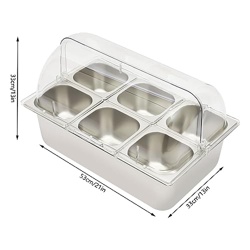 Countertop Ice Food Serving Display Tray, Buffet Cold Serving Cooler Platter with 90°Clear Roll Top Cover, 6 Pan Stainless Steel Food Serving Tray,Rubber Stoppers, Dual Use for Hot&Cold, Silvery