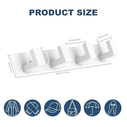 PMMASTO Stainless Steel Wall Coat Rack, White- 4 Hooks, 2 Pack, L Shape - color: White, size: 4 "L" Hooks, 2PACK