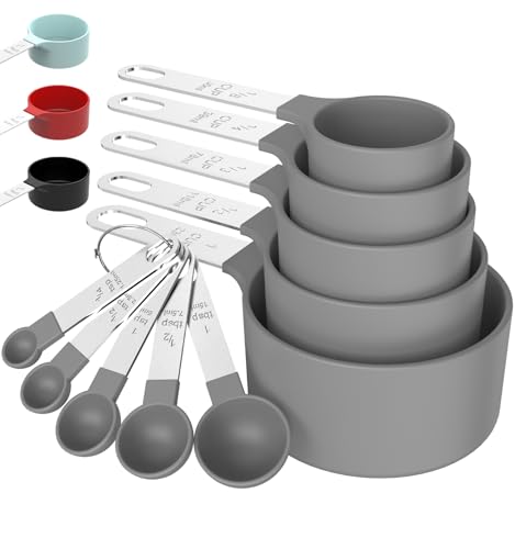Measuring Cups & Spoons Set, Stackable Cups and Spoons, Nesting Measure Cups with Stainless Steel Handle, Kitchen Gadgets for Cooking & Baking (Gray) - color: Gray
