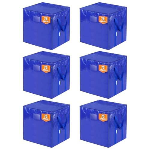TICONN 6 Pack Extra Large Moving Bags with Zippers & Carrying Handles, Heavy-Duty Storage Tote Moving Boxes for Space Saving (6 PK, 75 Gallon) - color: Blue-75 Gallon, size: 6 Pack