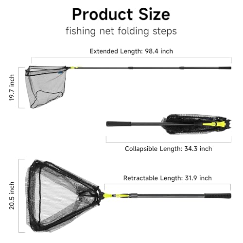 Fishing Net, SANLIKE Fishing Gear and Equipment, Fishing Net with Handle, Fly Fishing Net, Fly Fishing Accessories - size: 98 inch