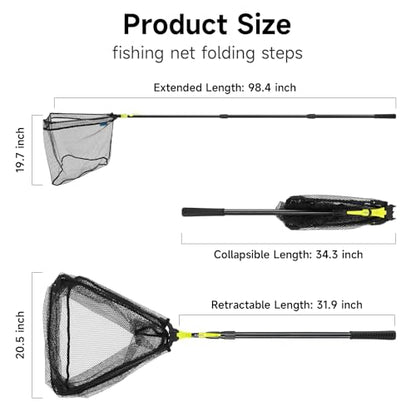 Fishing Net, SANLIKE Fishing Gear and Equipment, Fishing Net with Handle, Fly Fishing Net, Fly Fishing Accessories - size: 98 inch