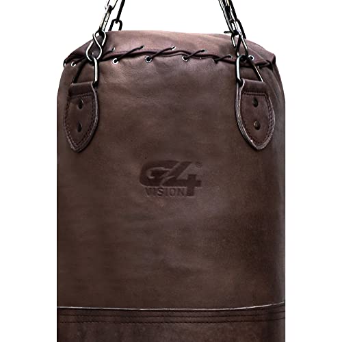 G4 Vision Antique Leather Cowhide Punch Bag Vintage Punching Bag with Boxing Gloves Punchbag Heavy Bags MMA 4ft