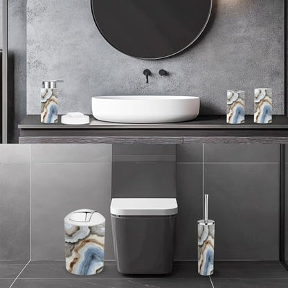 Bathroom Accessory Set 6 Piece Blue Marble Grey Gold Abstract Trash can, Toothbrush Holder, Toothbrush Cup, Soap Dispenser, Soap Dish, Toilet Brush Holder - color: Color5