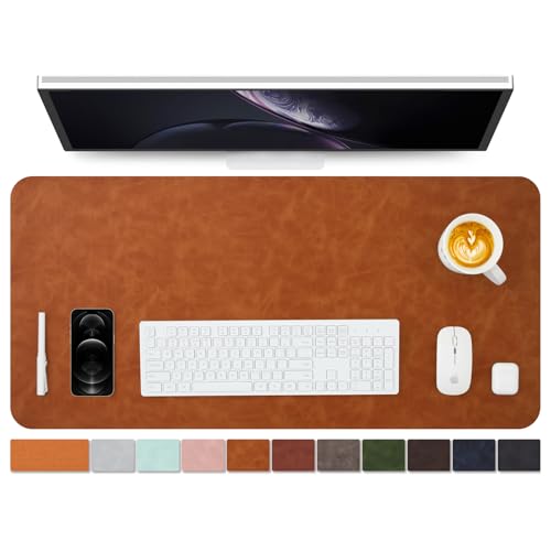Distressed Leather Desk Mat - Non-Slip PU Desk Pad for Office and Home - Desk Organization and Accessories - Ideal for Large Mouse Pad and Desk Mats on Top of Desks(Tan,36"x 17") - color: Tan, size: 36" x 17"