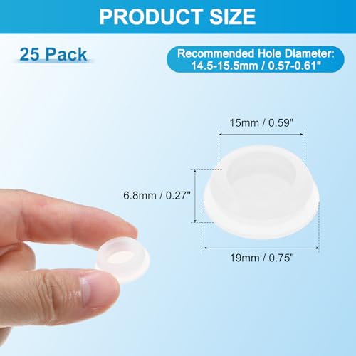 M METERXITY 25 Pack Silicone Hole Plugs - Snap in Locking Hole Plugs, Waterproof & Flexible, Apply to Automotive/Industrial/Wiring/Furniture/Offices/Kitchens (0.57-0.61 Inches, Clear) - size: 0.57-0.61 Inches