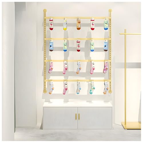4/5 Tier Wall Mounted Socks Rack, Metal Adjustable Height Underwear Display Shelf, Retail Store Bras/Panties/Tank Tops Organizer Stand, for Clothing Store.Gold-a-150x150cm - size: a