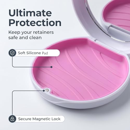 2 Pack Aligner Case with Mirror, Retainer Case for Invisalign - color: 2pcs White Outside Pink Silicone