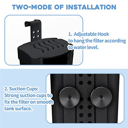 Aquarium Filter(3.5W), Fish Tank Filter, Turtle Tank Filter, Low-Water Filter for Small Fish Tank, Reptile Tank Up to 15Gallon, with 2 Cartridges(Black)