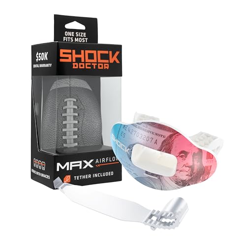 Shock Doctor Lip Guard, Adult and Youth Mouth Guard Football with Strap, Breathable Wide Opening Football Mouthpiece for Youth and Adults OSFA, Shock Doctor Mouth Guards, Max Airflow - color: Dollar Green