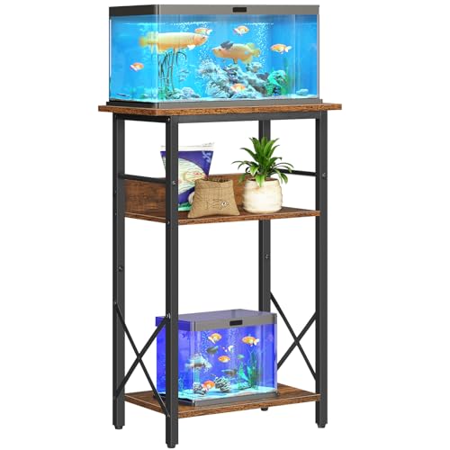 HOOBRO 10 Gallon Aquarium Stand and C Shaped End Table, 3-Tier Fish Tank Stand with Storage, Adjustable Side Table for Sofa, Couch Table That Slide Under, Storage Pockets, BF52FT01-BF77SF01