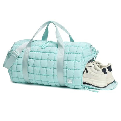 Quilted Gym Bag for Women,Duffle Bag for Travel with Wet Pocket,Carry on Weekender Bags for Women,Travel Bag with Shoe Compartment (Ice blue) - color: Ice blue