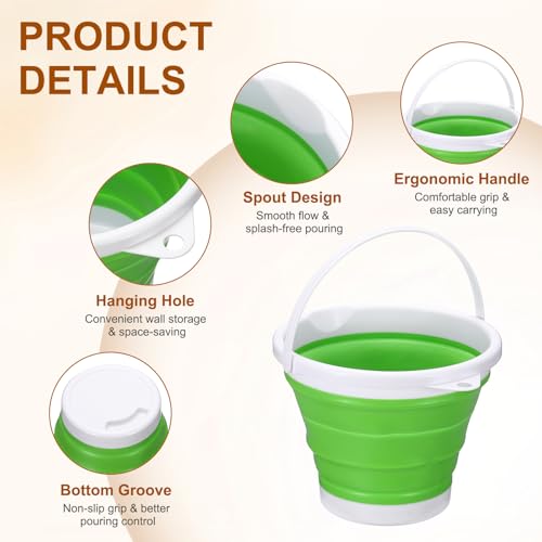 uxcell 2 Pcs Collapsible Bucket, 1.3 Gallon (5L) Small Foldable Bucket, Portable Water Pail Round Tub Cleaning Tools with Handle for RV Camping Household Garden Fishing Car Wash, Green - color: Green