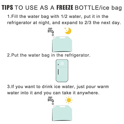 Soddeph Collapsible Water Container Bag, BPA Free Food Grade Clear Plastic Storage Jug for Sport Camping Riding Mountaineer,Freezable, Food Grade (2-pack-1.3 Gal) - style: 2-pack-1.3 Gal