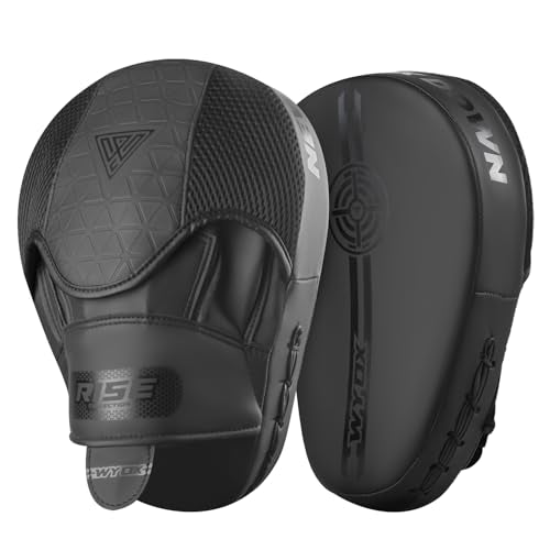 WYOX Boxing Bundle – Focus Mitts & Adult Boxing Gloves Set, Curved Punch Pads, MMA Training Gear for Muay Thai, Kickboxing, Sparring, Punching Bag Workout Equipment
