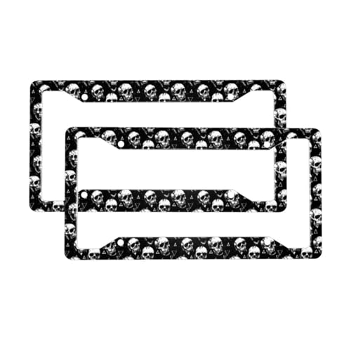 Skull License Plate Frame 2 Pack Accessories Cars Decor 12.3 X 6.3 Inches for Men Women - color: Skull