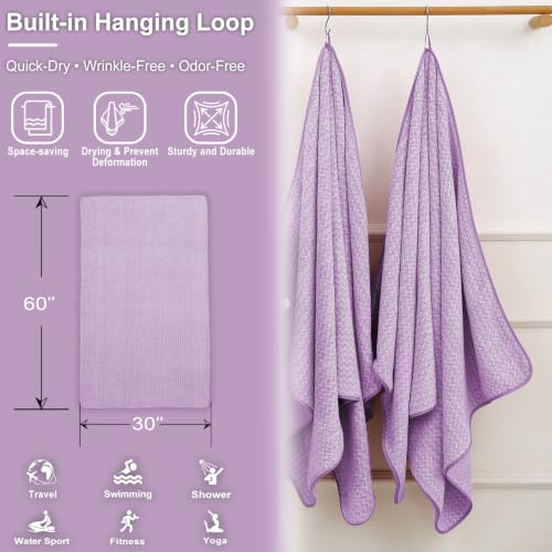 JML Microfiber Bath Towels, 2 Pack, 30x60 in, Fine Wave Purple - color: Cationic Fine Wave Purple, size: 30 in x 60 in